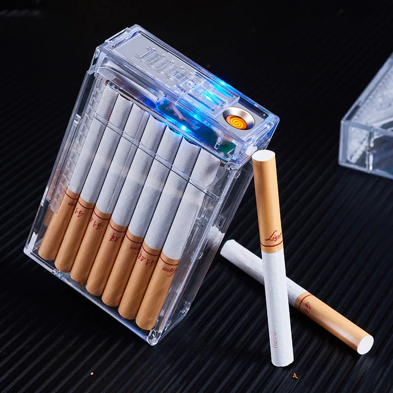

Acrylic Transparent Windproof Cigarette Case 20PCS USB Lighter Gift Windproof Electric Hot Wire Lighter Cigarette Lighters
