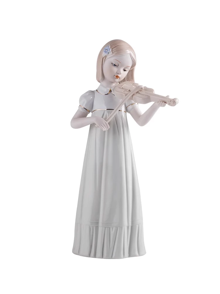 

Ceramic Violin Playing Girl Figurine Miniature Soloist Ornament Art And Craft Decor Birthday Gift Home Decoration Accessories
