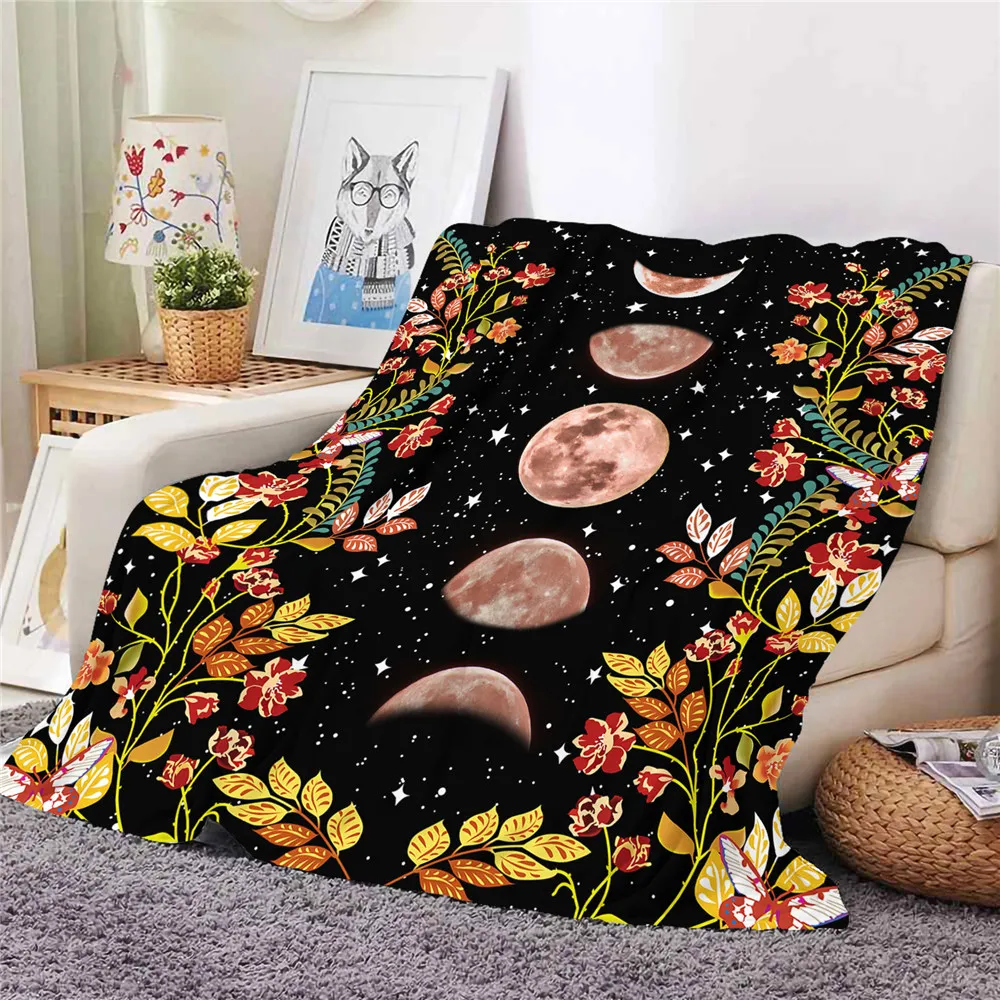 

Модное фланелевое одеяло CLOOCL с растениями, цветами, луной, звездами, 3D принтом, плед, одеяло для кровати, сохраняющее тепло, Плюшевые Одеяла 5 размеров