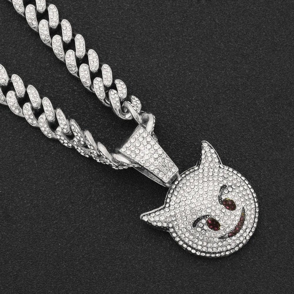 

Hip Hop Rapper Iced Out Cuban Chains Bling Diamond Rhinestone Monsters Pendants Mens Necklace Club Gold Jewelry for Women Choker