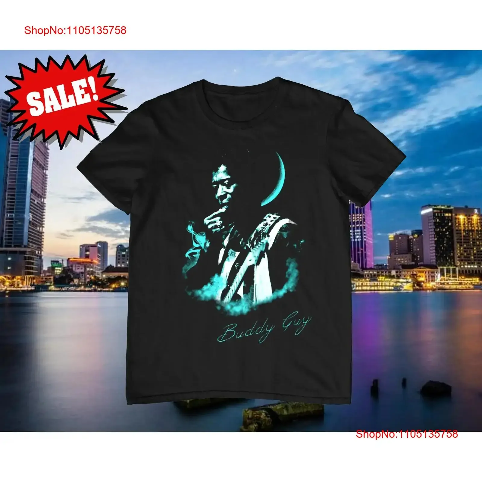 Фото Футболка Buddy Guy Music Star из плотного хлопка, черная, все размеры, винтажная стираная мужская повседневная мягкая дизайнерская одежда, слегка стильная №1