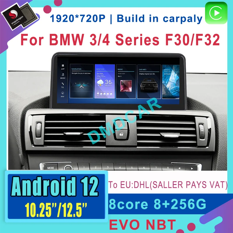 

Snapdragon Car Multimedia Player GPS 10.25"/12.5" Android 12 for BMW F30 F31 F34 F32 F33 F36 2013 -2017 with CarPlay