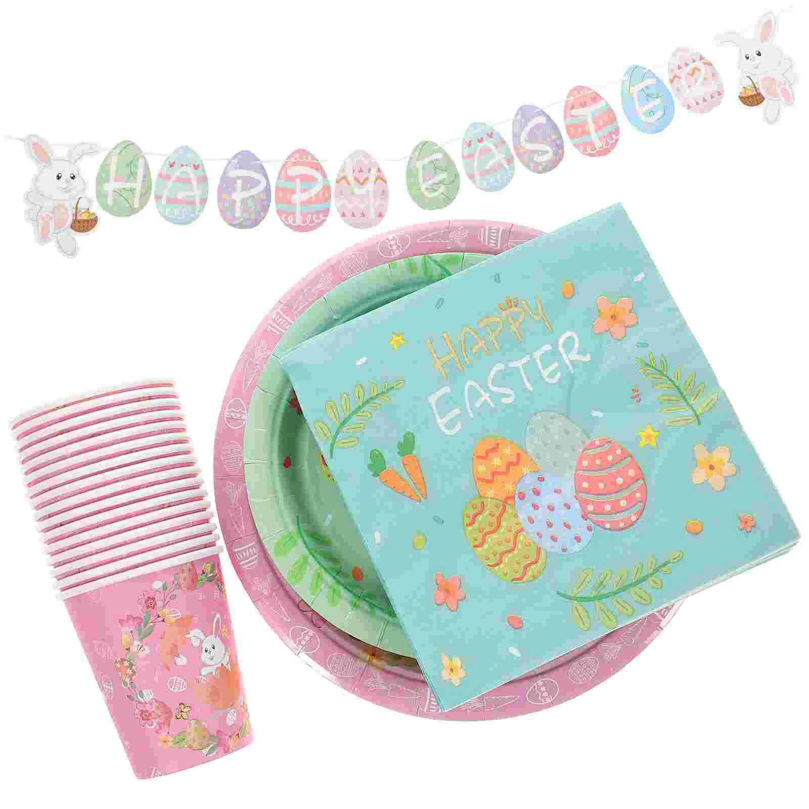 

Товары для Пасхальной вечеринки, тарелки в виде кролика, бумажный одноразовый набор для дня рождения, набор посуды, украшения, столовые приб...