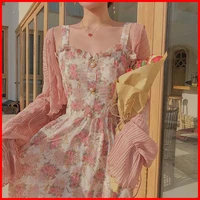 new french style print floral midi dress women korean fashion summer strapless party dresses casual fairy grunge vestido