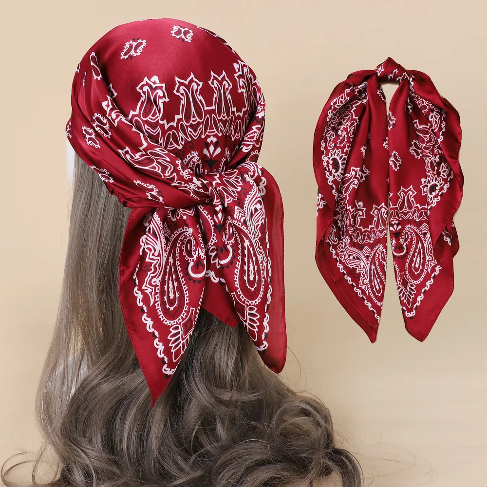 

Fashion Neckerchief Hijab Scarfs For Ladies Paisley Print Bandana Head Hair Scarf For Women 70*70cm Square Hairband Neck Scarves