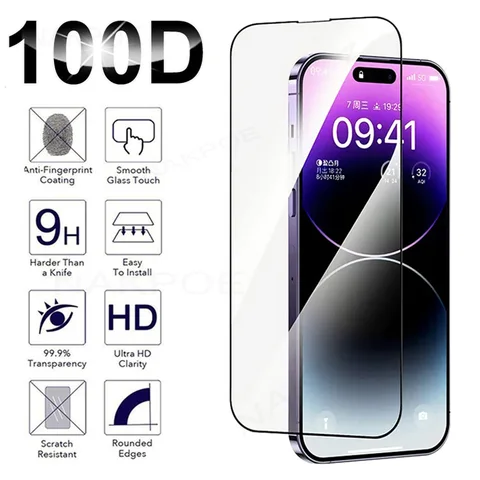 100D Полностью закаленное стекло для Apple iPhone 14 Plus 13 mini 12 11 Pro Max, защитная пленка для экрана iPhone X XR XS Max, защитная стеклянная пленка