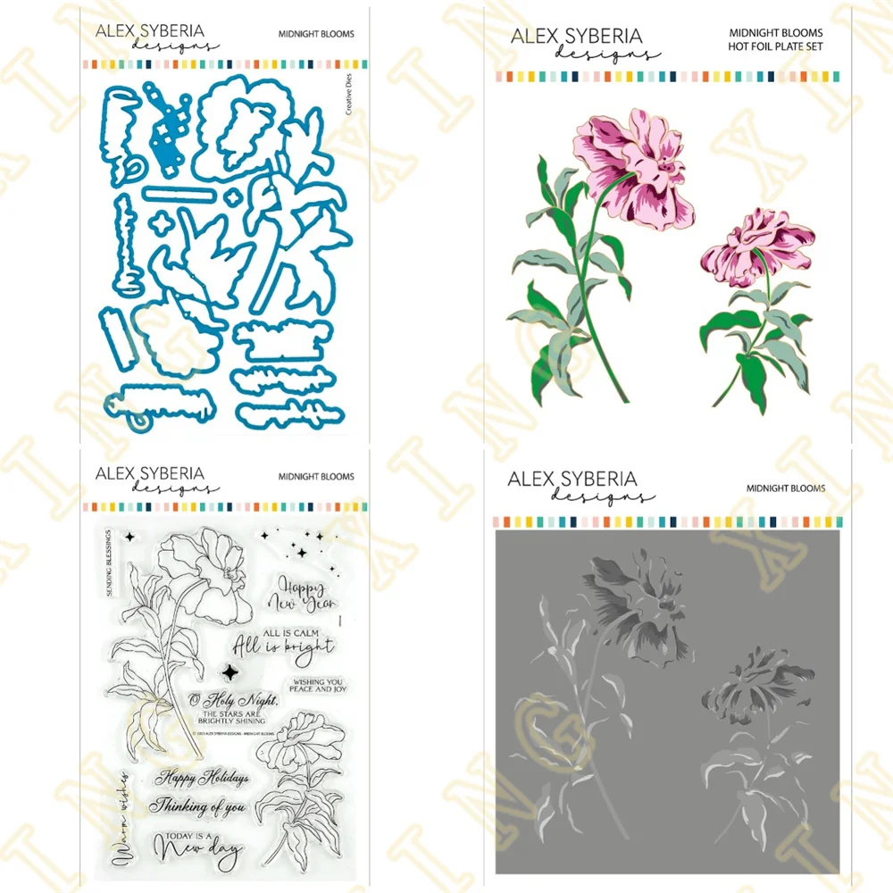 

New Arrival Midnight Blooms Metal Cutting Dies Clear Stamps Stencil Hot Foil Scrapbook Diary Decoration Embossing Template