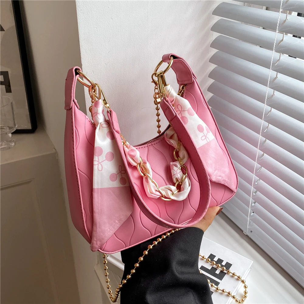 

Trendy Embossed Half Moon Scarf Chain Shoulder Crossbody Bags For Women New 2022 Fashion Brand Designer Underarm Ladies Handbags