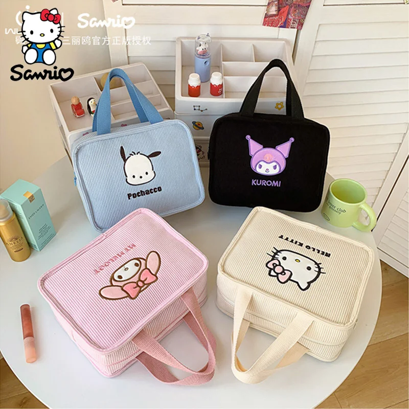 

Cute Cartoon Sanrio Bag Corduroy Handbag Kawaii Sanrio Melody Kuromi Hello Kitty Portable Cosmetic Bag Storage Bag For Women