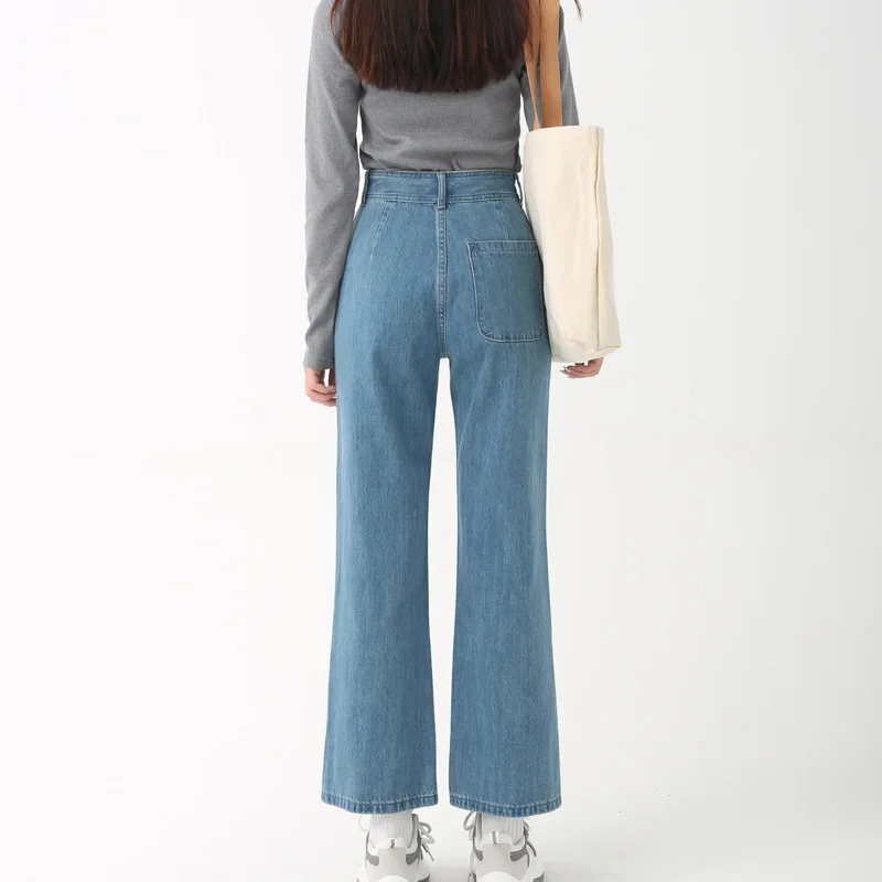 High Waisted Jeans Women Korean Version Straight Fit Cropped Casual Long Pants Streetwear 2023 Spring/summer New Women Clothing