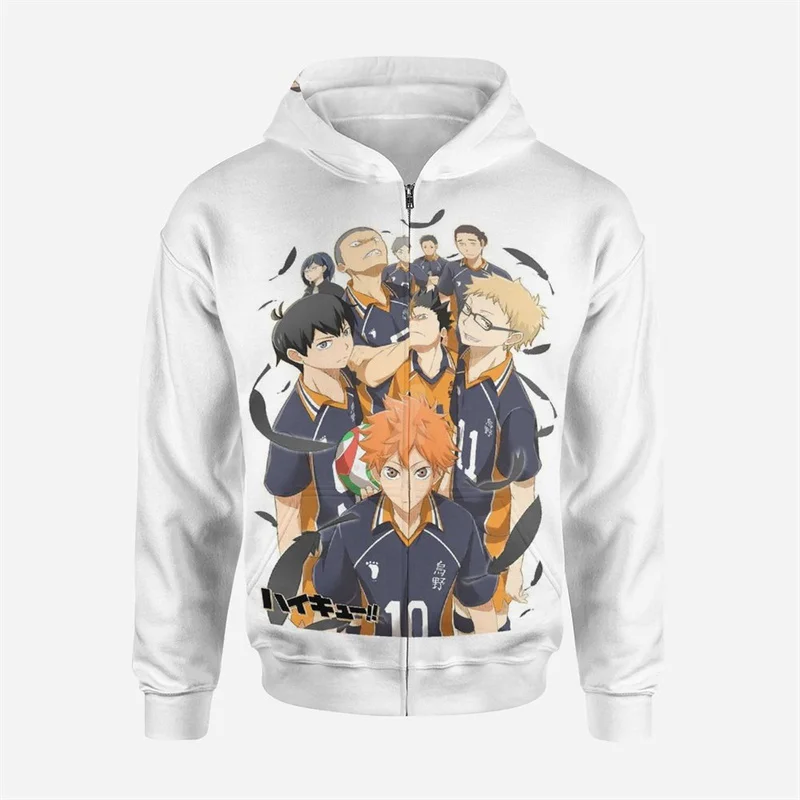

Anime Haikyuu Volleyball Teenager Hoodies Men Women Children Oversized Zip Up Sweatshirt Japanese Preppy Style Cartoon Clothing