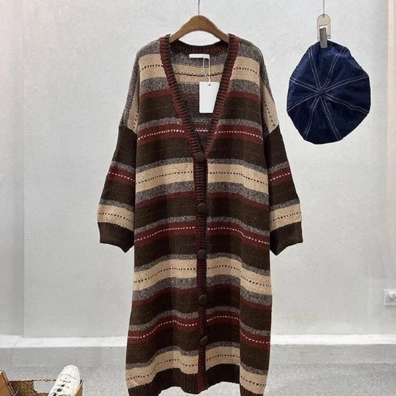 Женский вязаный жакет средней длины Свободный кардиган в японском стиле ретро