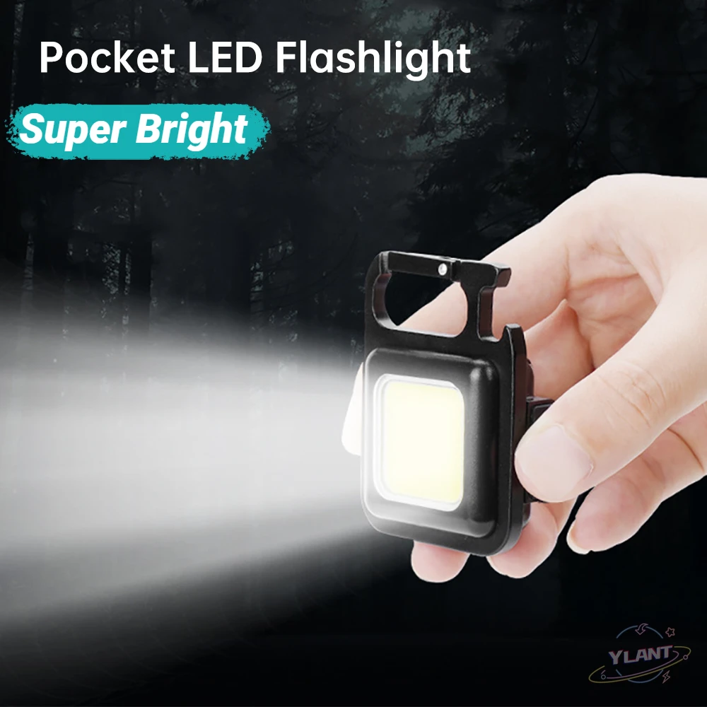 

Powerful Mini LED Flashlight Portable Pocket Keychain Lamp USB Rechargeable Outdoor Camping Multifunction COB Light Corkscrew