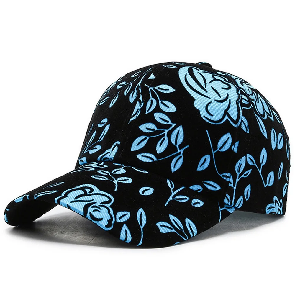 Women Printing Baseball Caps Autumn Cotton Hats Female Monochrome Flower Design 56-60cm Adjustable Contrast Color Style BQ0515