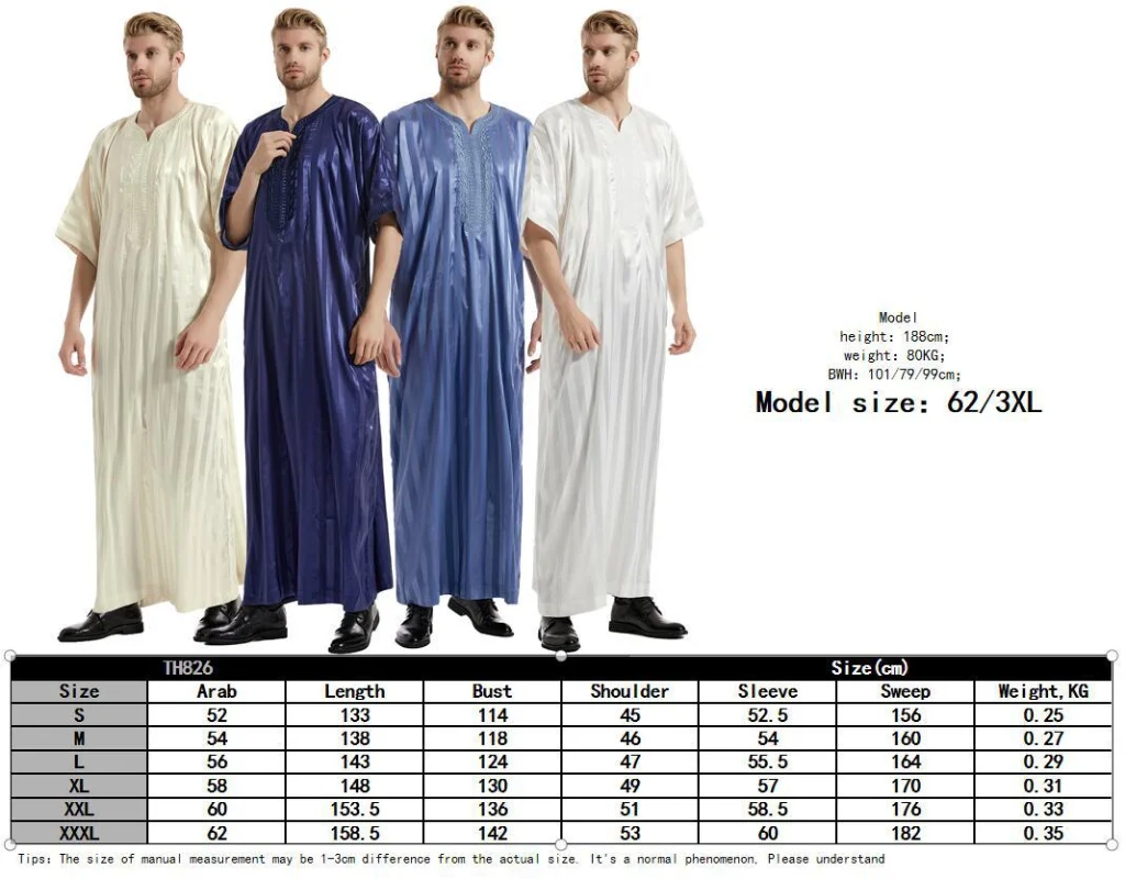 Muslim Fashion Ramadan Eid Middle East Men's Striped Long Sleeve Embroidery Robe Pakistan Arabic Ropa Hombre Islamic Clothing