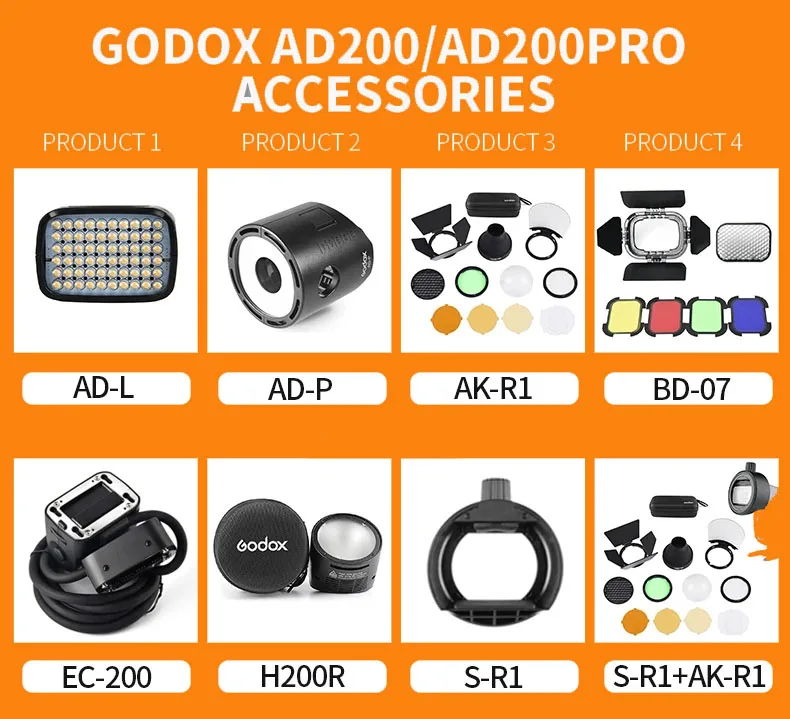 Godox S-R1 AKR1 AD200 PRO H200R BD-07 EC-200 AD-P AD-L Адаптер вспышки Speedlight Snoot Barn Door Color Filter Отражатель
