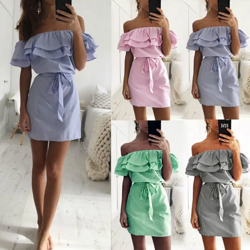 

Woman Summer Dress 2022 fashion new Low-Cost Mileage AliExpress Off-the-Shoulder Striped A Spot Dresses for Women Vestidos