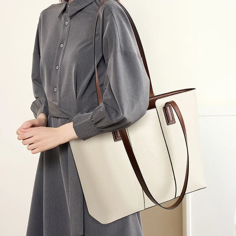 Большие сумки на плечо из натуральной яловой кожи для женщин трендовые