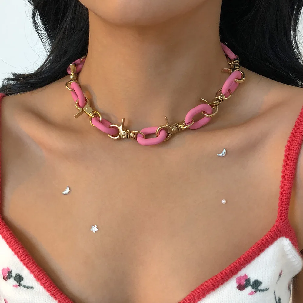 Exaggerated Neckchain, Women's Thick Chain, Contrast Color Design, Punk Hip Hop Nightclub Style Necklace