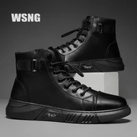 wsng new all match british martin boots non slip high top mens shoes solid color chelsea boots wear resistant outdoor shoes