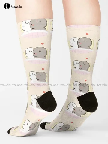 Милые носки Mochi Peach Cat, забавные носки для мужчин, персонализированные носки унисекс для взрослых и подростков, молодежные носки 360° °   Цифровая печать Новая популярная