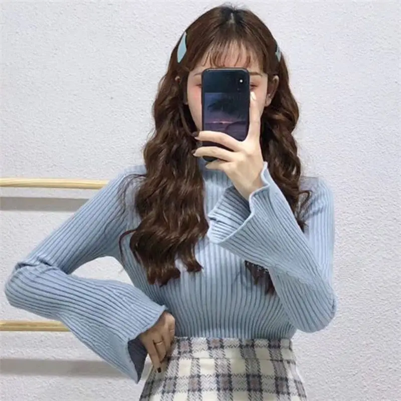 

Casual long sleeved winter pure high neck leggings gray
