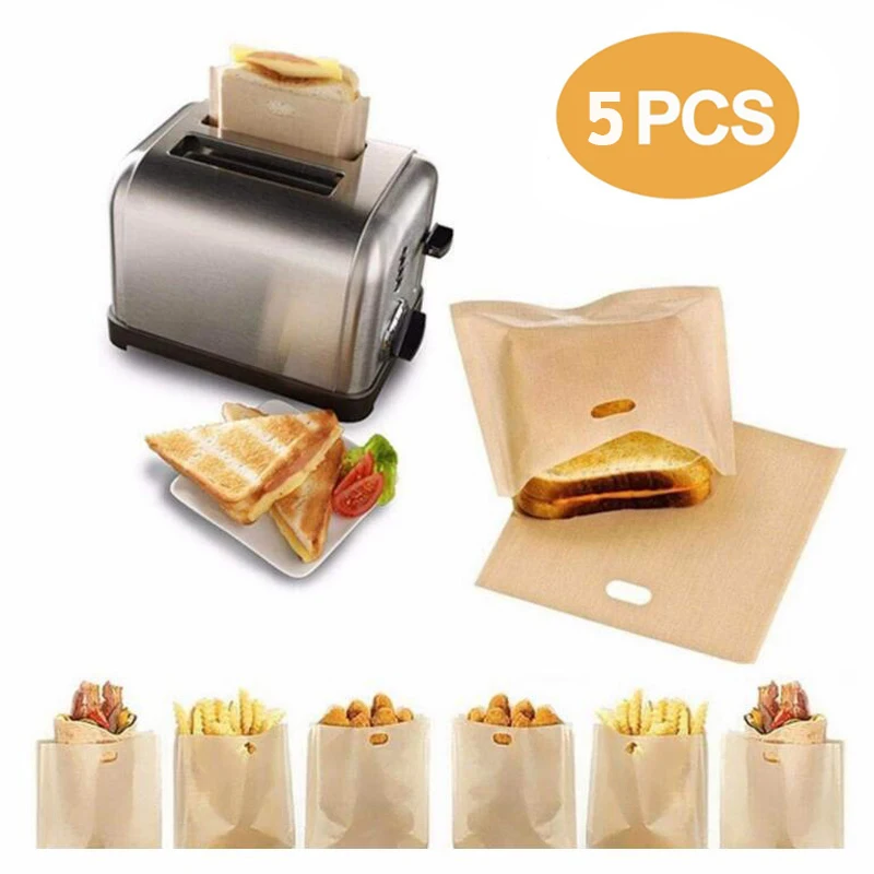 

5 Pcs/set Reusable Toaster Bag Sandwich Bags Fiberglass Toast Microwave Heating Non Stick Bread Bag bakery accessories