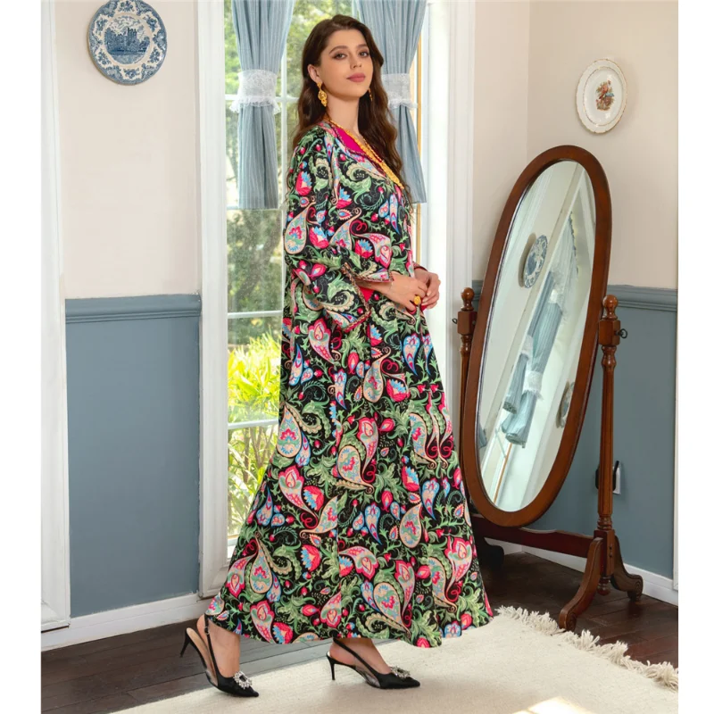Caftan Kaftan For Wedding Ramadan Long Dress Muslim Women Moroccan Turkey Dubai 2023 Print Diamonds Abaya Dress Female Clothing