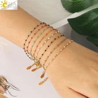 csja luxury stainless steel bracelets for woman golden color link chain beads ladies bracelet femme 2022 jewelry pulseira s570