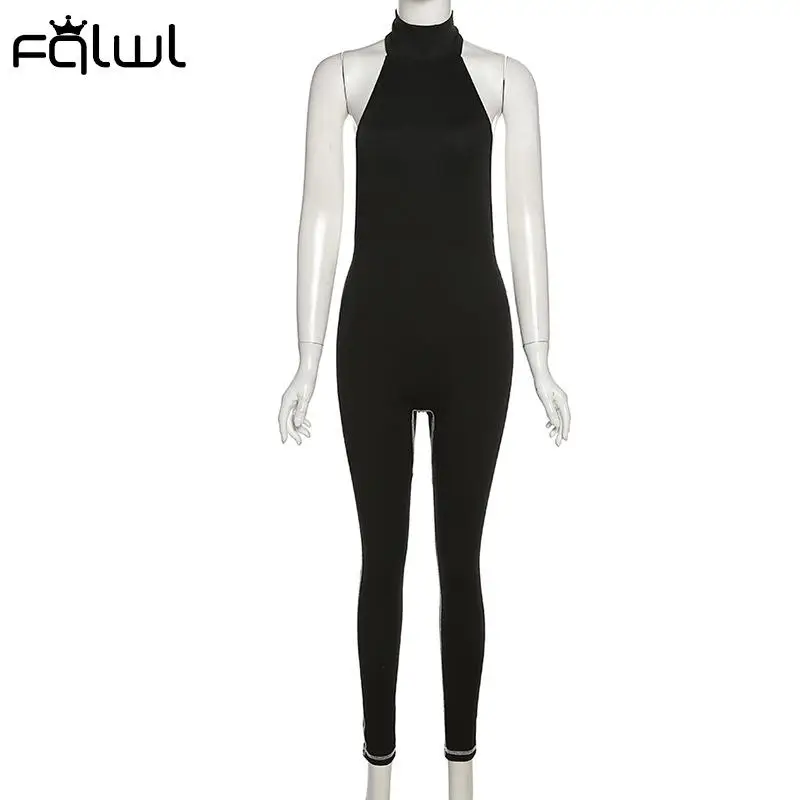 Повседневные черные комбинезоны FQLWL женские 2022 без рукавов с открытой спиной и