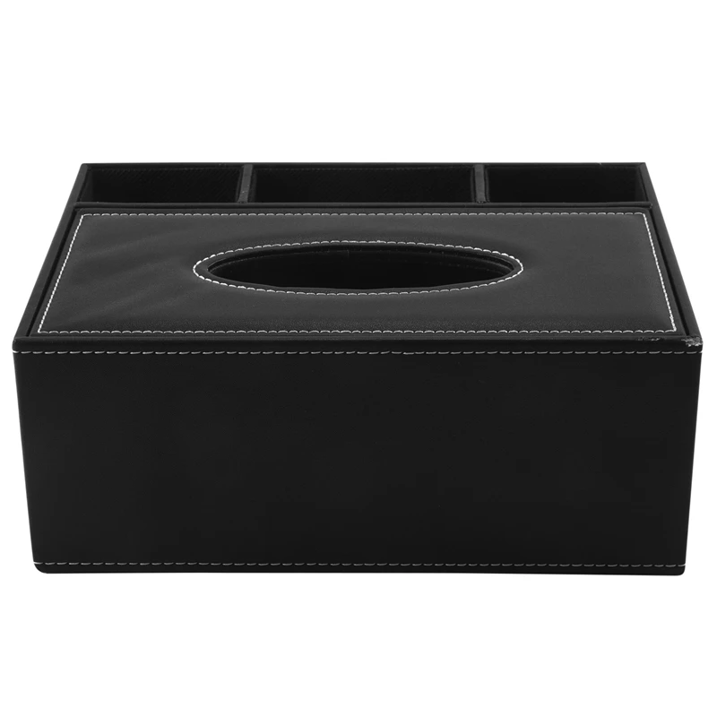 

LJL-PU Tissue Box Remote Control Holder Multifunctional Desktop Organizer Pencil Scissor Container (Black)