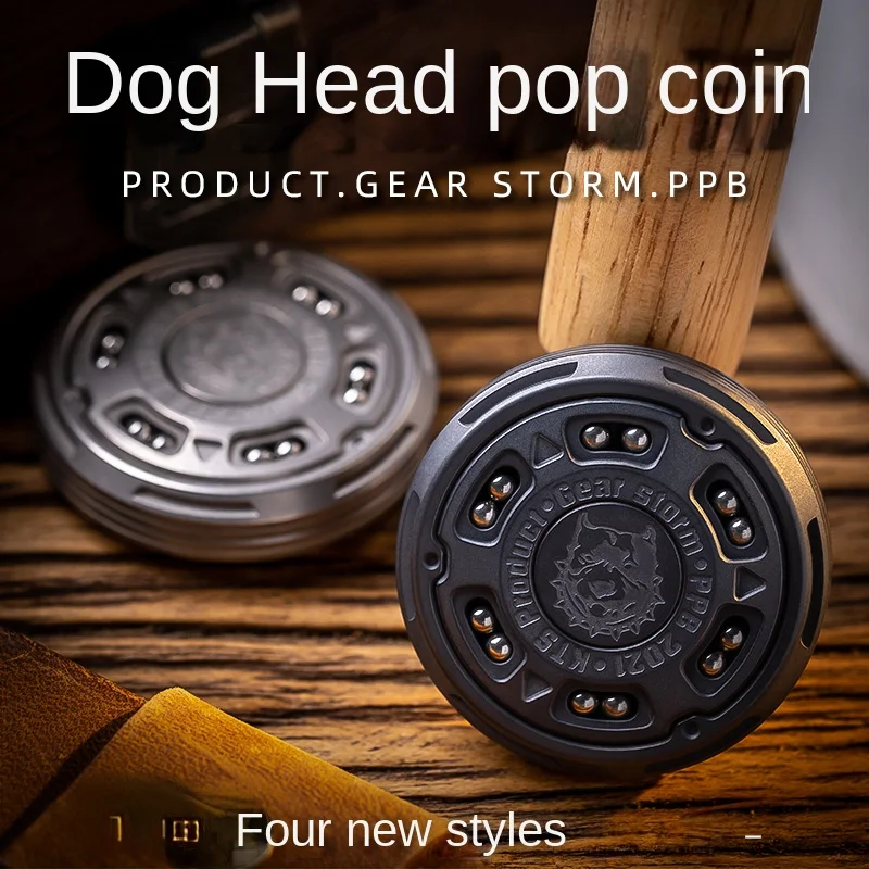 Dog Head Pop Coin KTS First Ppb Finger Ring Coin Decompression Toy Adult Play EDC Metal enlarge