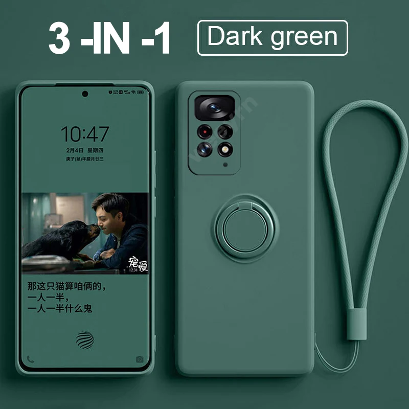 

Magnetic Liquid Silicone Ring Holder Stand Soft Case For Xiaomi Redmi note 11 pro global note 11s 4g 5g Camera Protection Cover