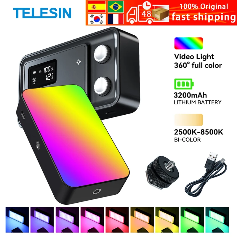 

TELESIN RGB видео светильник 3200mAh 2500k-8500k полный цвет освещение для фотосъемки в студии Light ing Dimmable Camera светильник Live Vlog Fill светильник