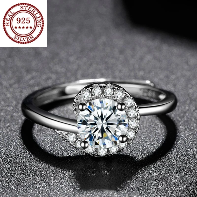 

American D-color Simulation Moissanite S925 Silver Platinum-plated Marriage Proposal Couple Spiral Ring Niche Design Jewelry