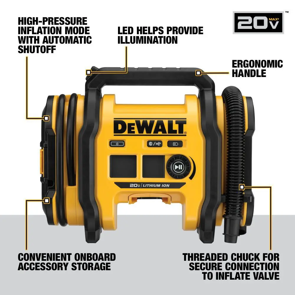 Фото DEWALT DCC020IB 20 В MAX * Проводной/беспроводной воздушный насос 20 В Литиевые электроинструменты 160PSI №2