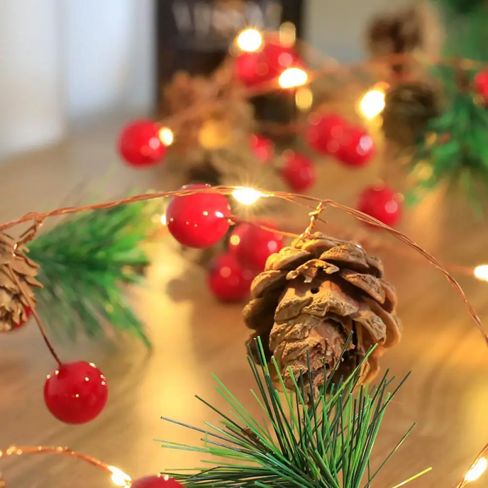 Copper Wire String Lights LED Outdoor Pine Cone Lights Festival Christmas Atmosphere Decoration Garland Fairy String Plant Lamps