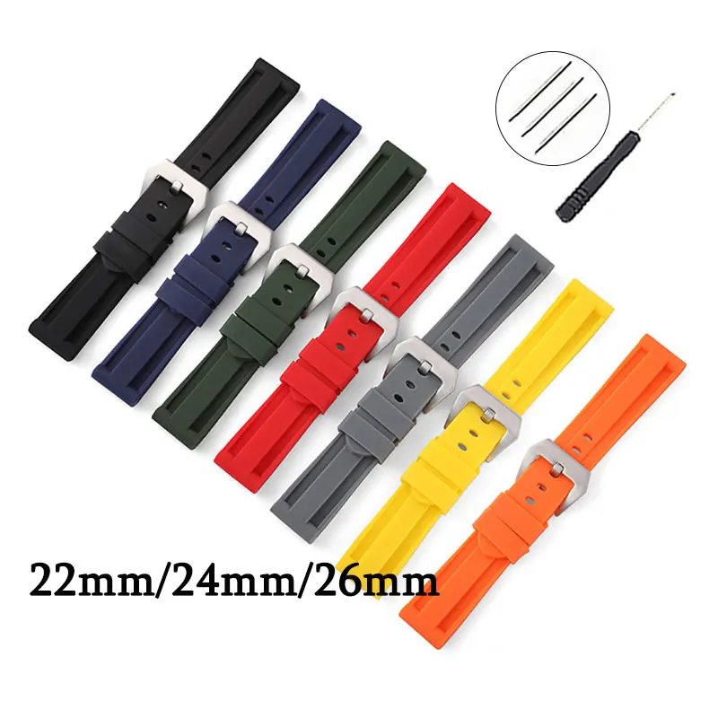 

22mm 24mm 26mm Watch Straps For Panerai Watch Waterproof Black Blue Red Orange White Universal WatchBand Buckle Tool Accessories