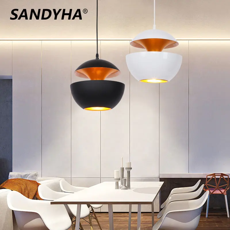 

Modern Led Pendant Lights Spot Lampshade Art Designer Black White Indoor Fixture Restaurant Kitchen Bedside Hanging Luminaires