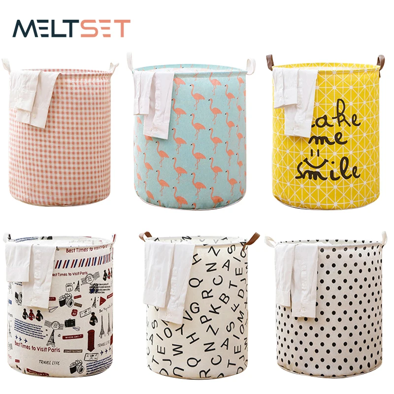 

Cotton Linen Dirty Laundry Basket Foldable Toys Clothes Storage Basket Bathroom Organizer Waterproof Collapsible Large Hamper