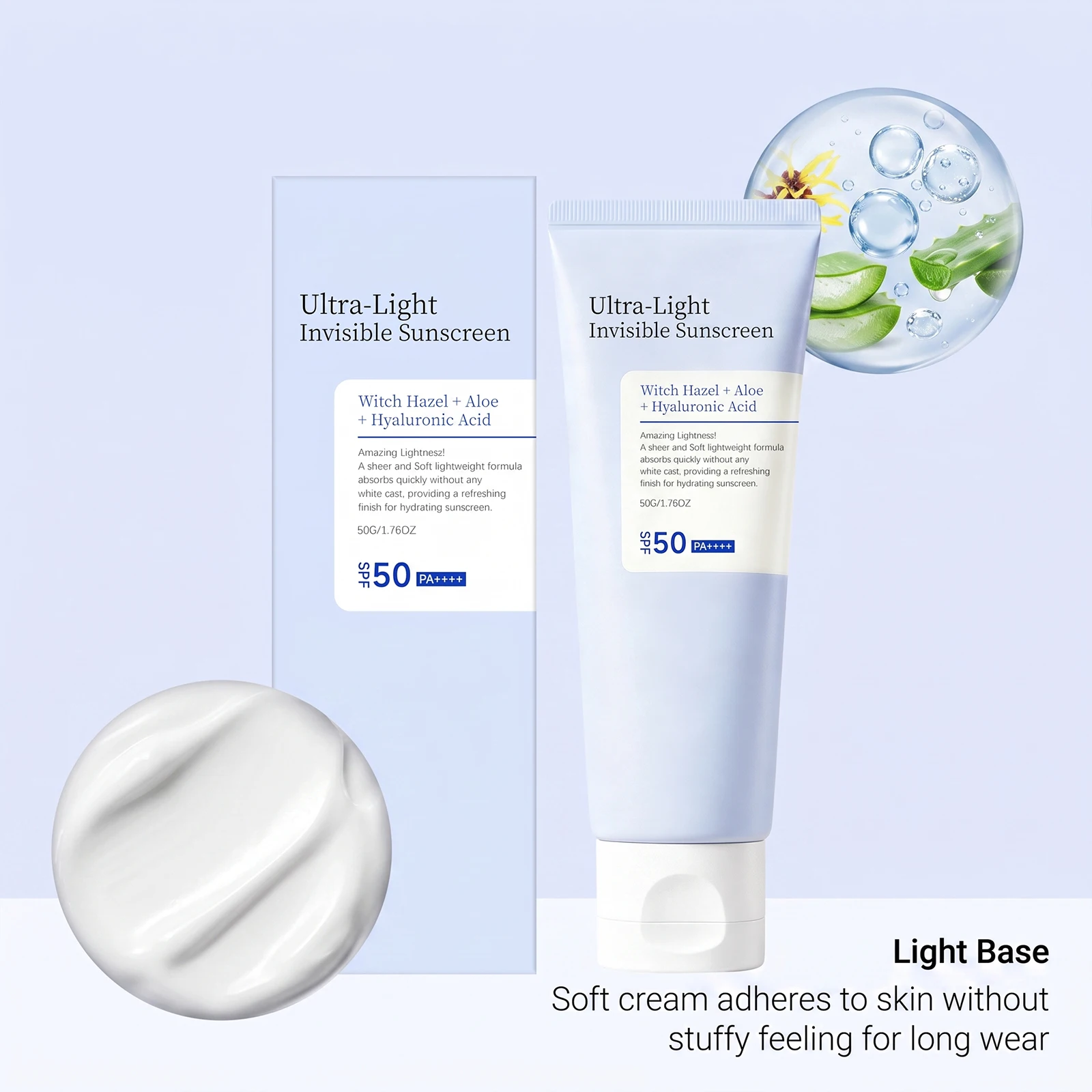 Фото Ультралегкий невидимый солнцезащитный крем SPF 50 с высокой степенью защиты от солнца, увлажняющий, легкий, антиоксидантный лосьон для всех типов кожи. №5