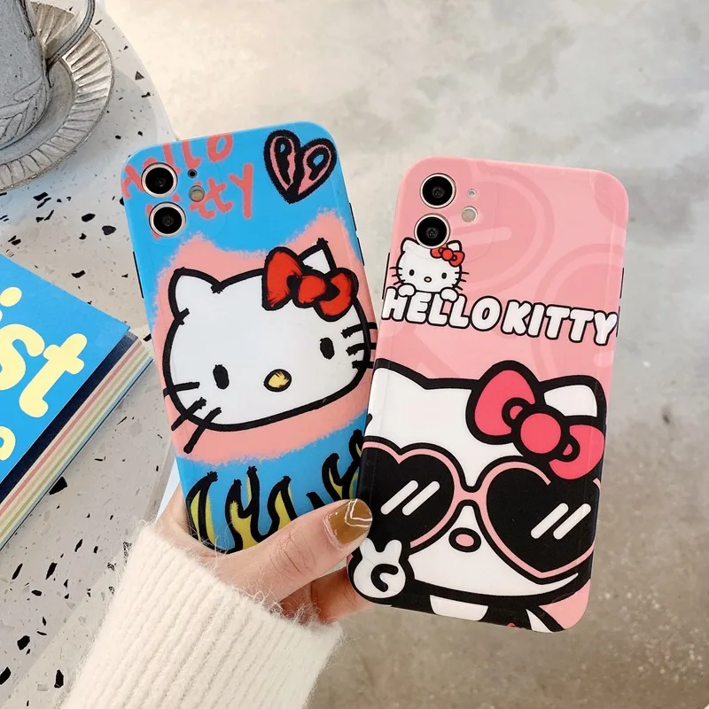 

For iPhone 7 8 Plus Case Cartoon Kitty Blue Pink Cover for iPhone 11 12 13 Pro X XR XS Max Shockproof Phone Case iPhone 11 Case