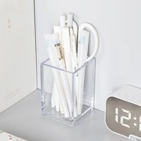 acrylic pen holder clear desktop pencil cup stationery organizer for office desk transparent square makeup brush storage bucket