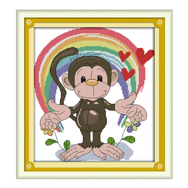 

Rainbow monkey cross stitch kit DIY embroidery set handmade needlework cross-stitching DMC color Dreamfounder