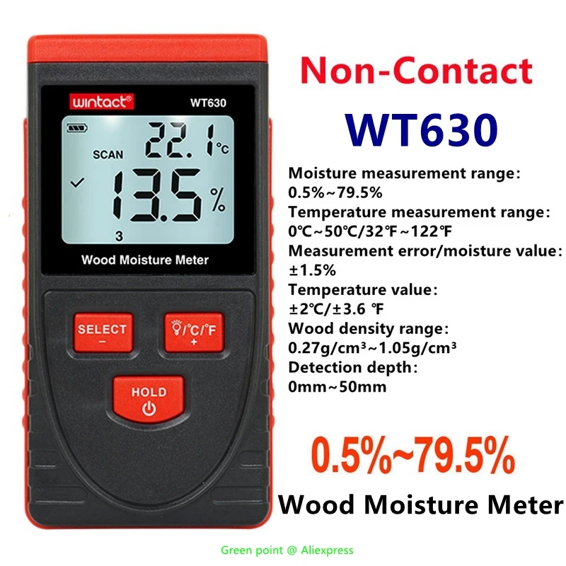 

5PCS Handheld Digital LCD Display Wood Moisture Meter WT630 Wood Moisture Measurement 0.5%~79.5% With Backlight Control Function