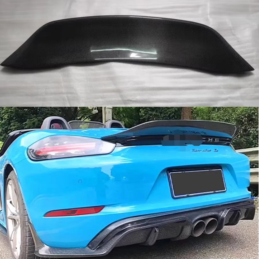 Фото Для Porsche 718 982 Cayman Boxster BKS Style хвостовые плавники из углеродного волокна, задний спойлер багажника, направляющее крыло, комплект кузова с переключателем заднего крыла №1