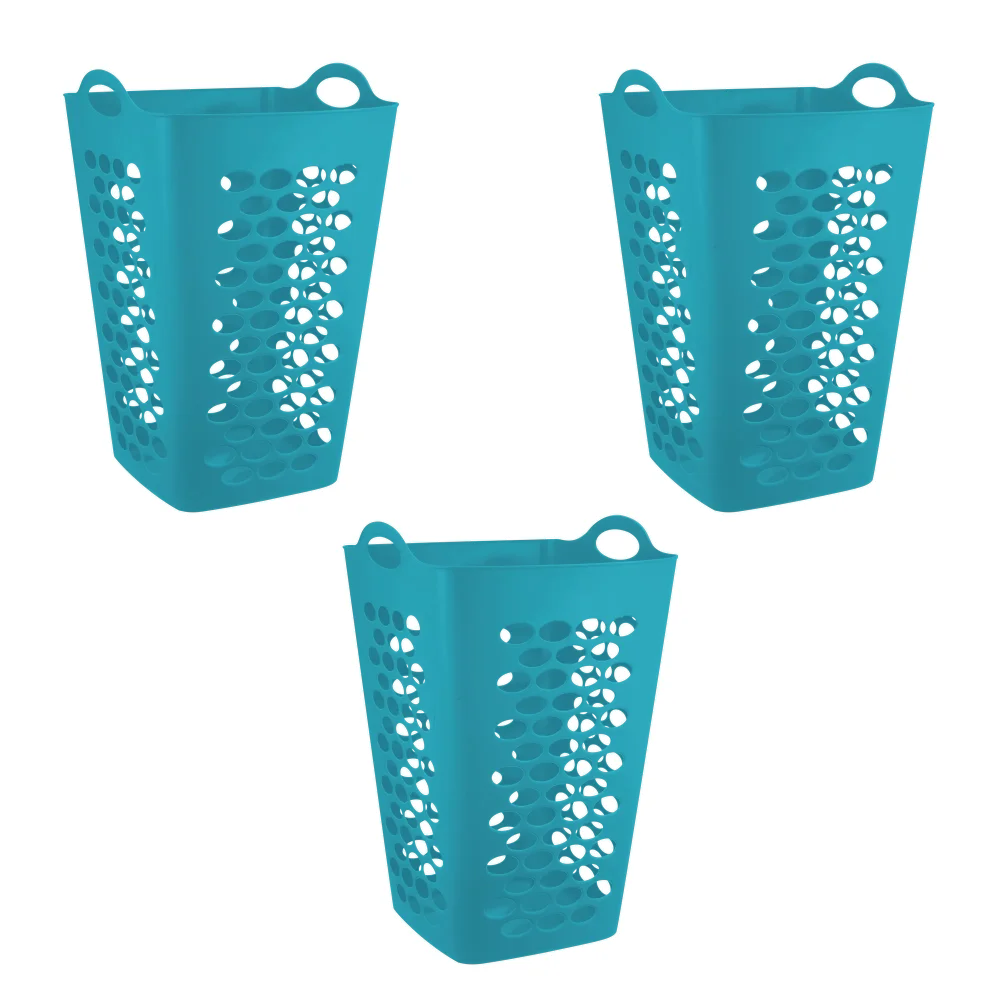

Mainstays Flexible Plastic Square Laundry Hamper, 3 Pack, Teal laundry basket laundry