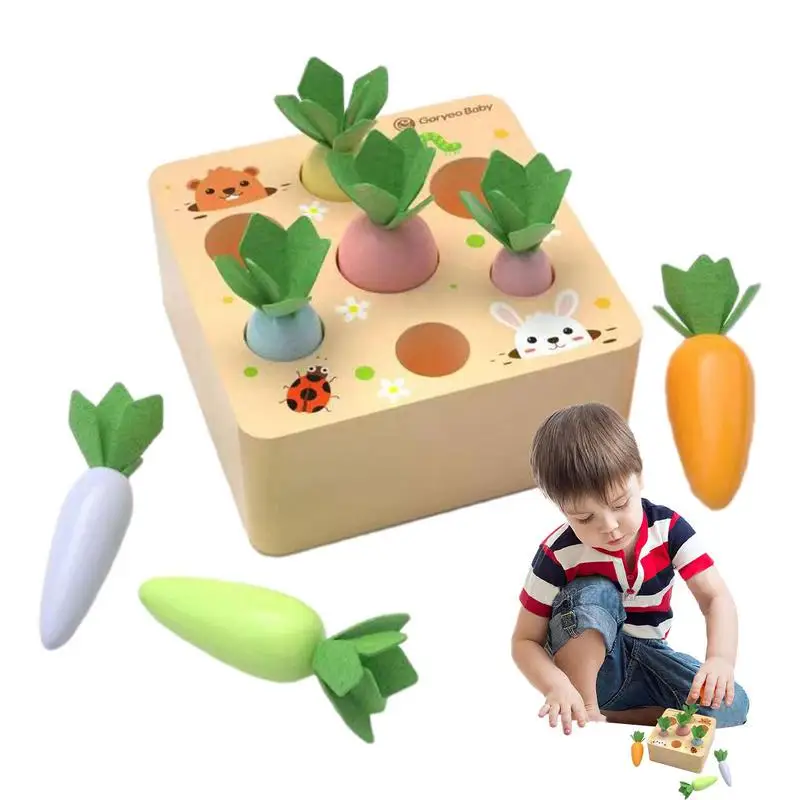 

Children Montessori Shape Sorting Matching Puzzle Toy Wooden Carrot Harvest Toddlers Fine Motor Skill Game Kids Educational Toys