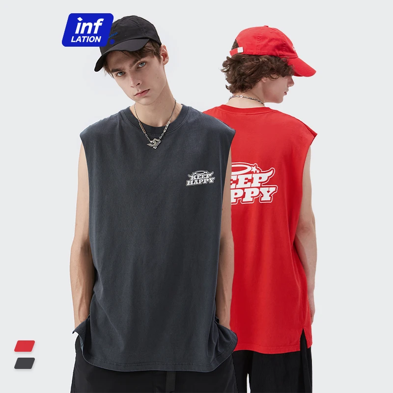 

INFLATION Streetwear Dyed Mens Tank Tops 2022 Summer Distressed Men's Oversized Sleeveless T-shirts