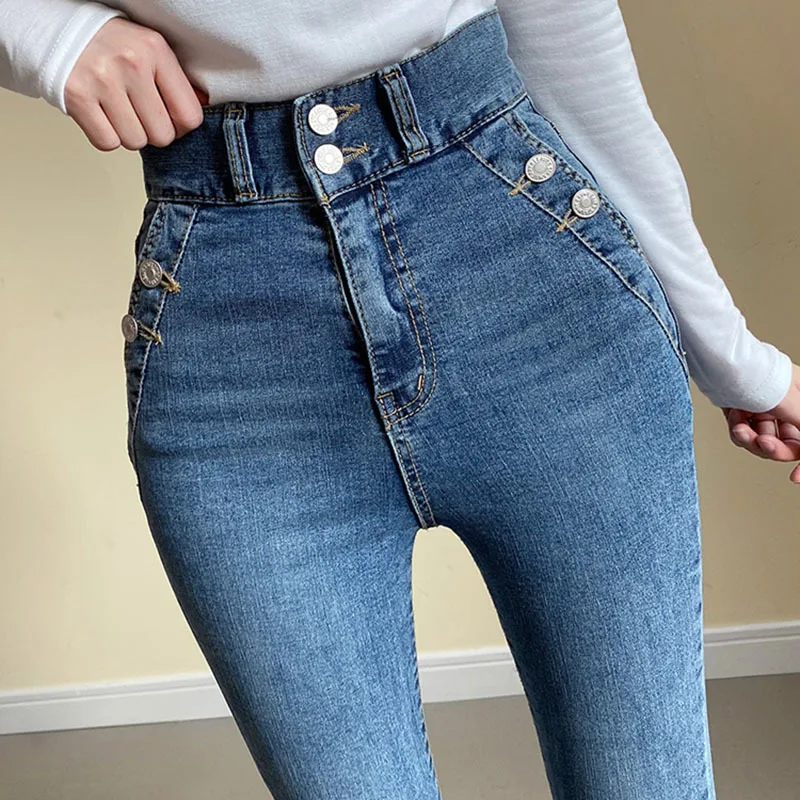 

Корейские джинсовые брюки, женские джинсы, новинка сезона осень 2022 года, весенние облегающие брюки-карандаш с высокой эластичной талией, узкие брюки, женские джинсы